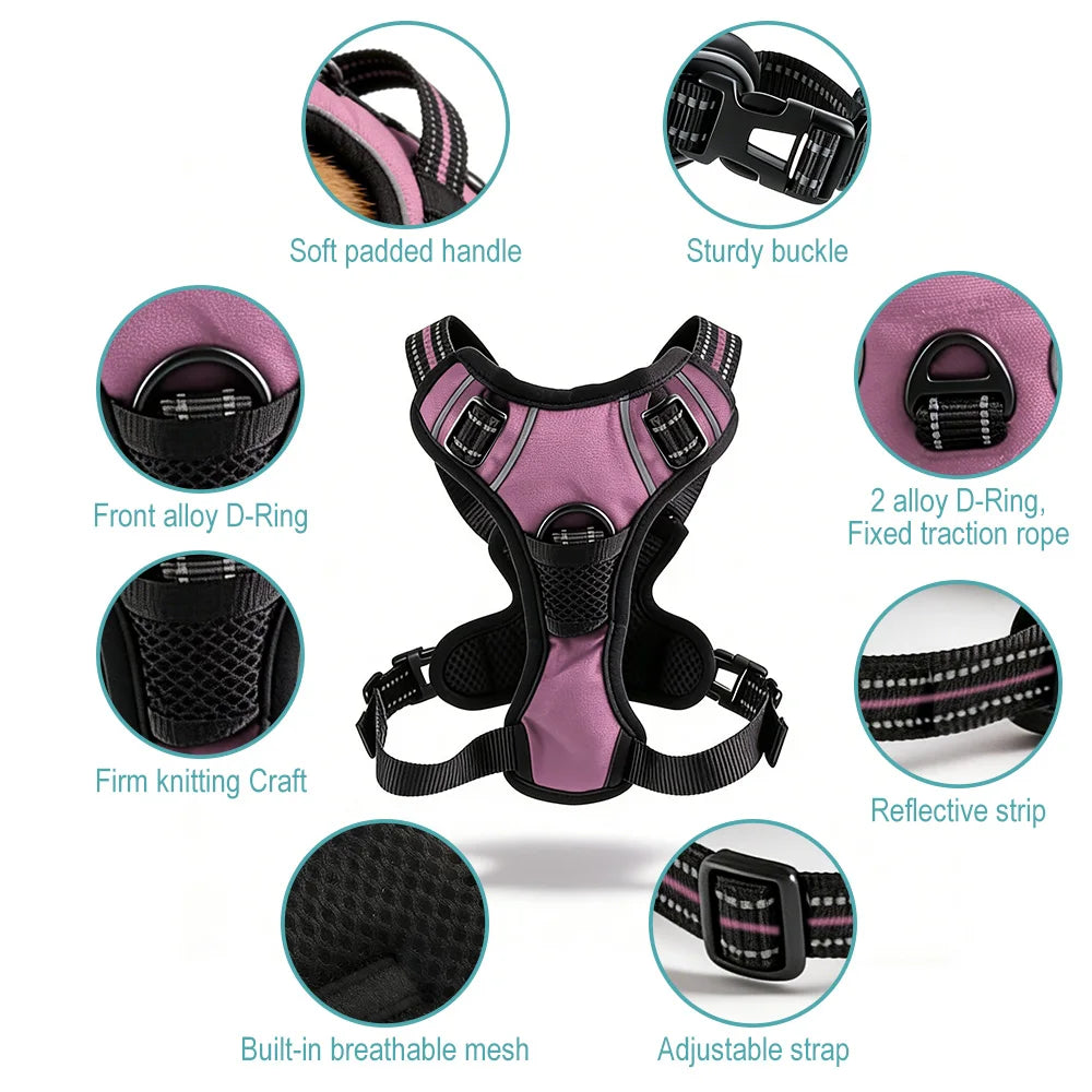 Pet Reflective Nylon Dog Collars Harness Vests Leash Adjustable Pet Harness Vest Suitable for Small, Medium and Large Dogs