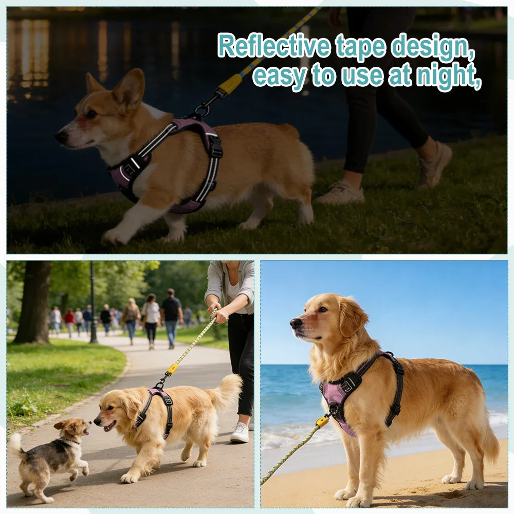 Pet Reflective Nylon Dog Collars Harness Vests Leash Adjustable Pet Harness Vest Suitable for Small, Medium and Large Dogs