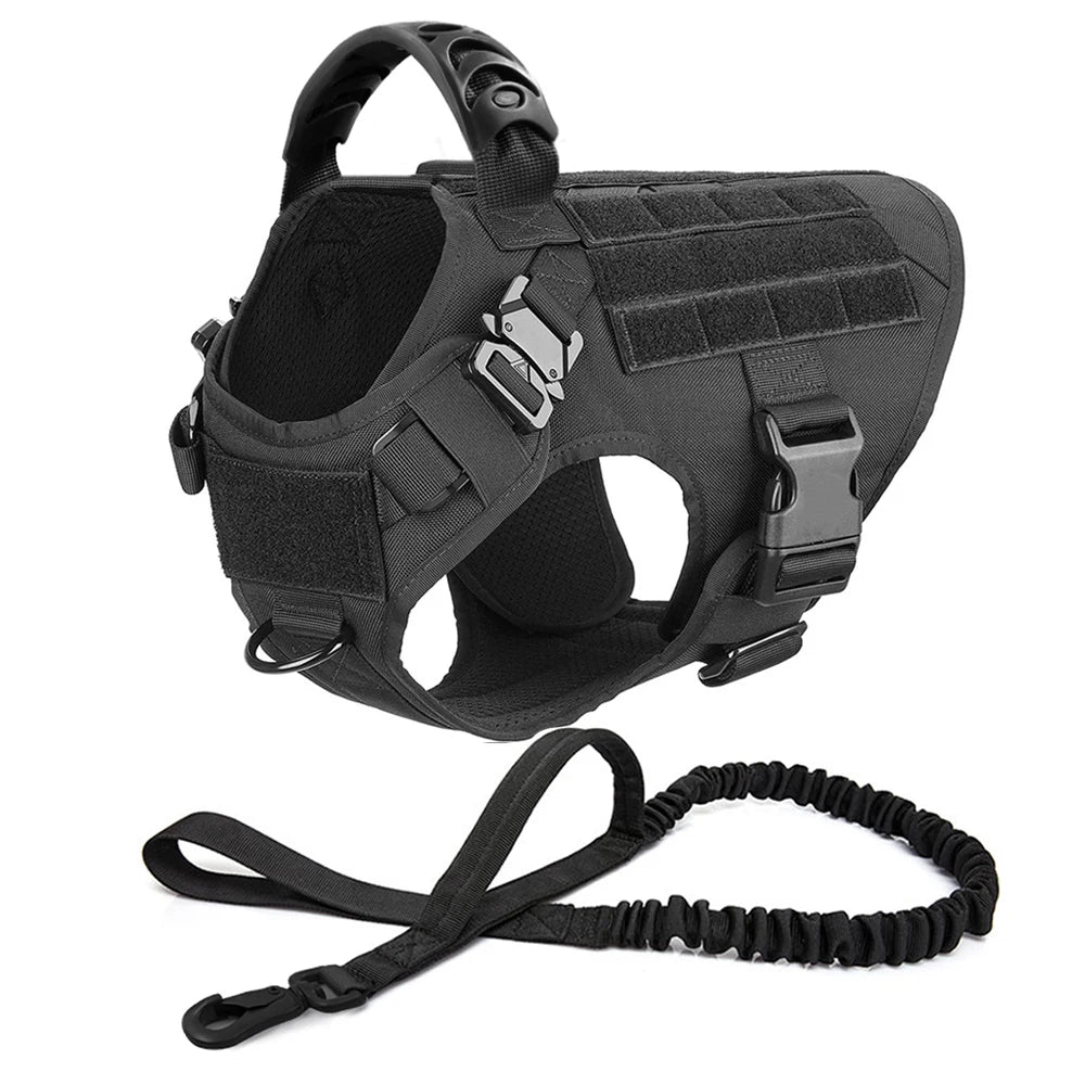 Large Dog Collar Military Dog Harness Leash Molle Pouches Pet Training Vest Tactical German Shepherd Harnesses Dogs Accessories