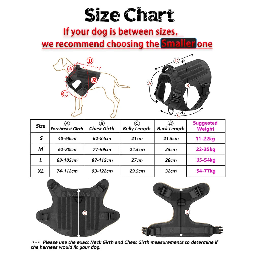 Large Dog Collar Military Dog Harness Leash Molle Pouches Pet Training Vest Tactical German Shepherd Harnesses Dogs Accessories