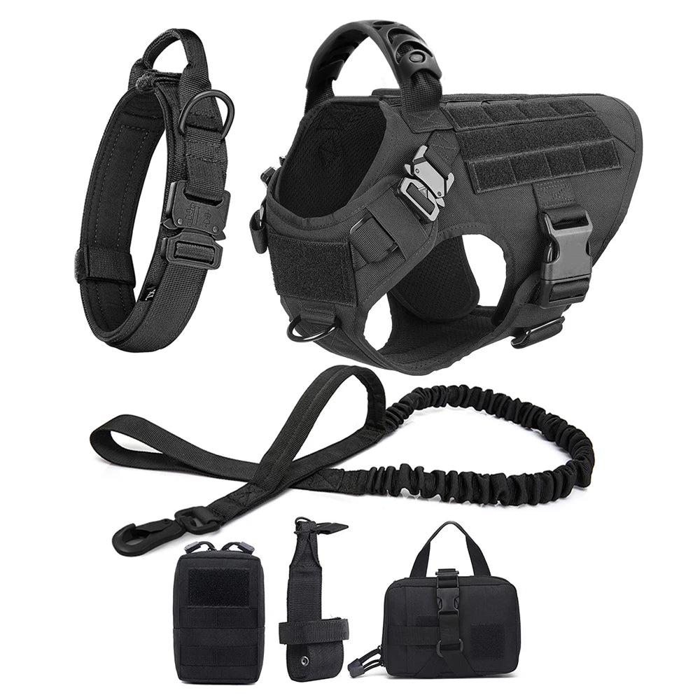 Large Dog Collar Military Dog Harness Leash Molle Pouches Pet Training Vest Tactical German Shepherd Harnesses Dogs Accessories