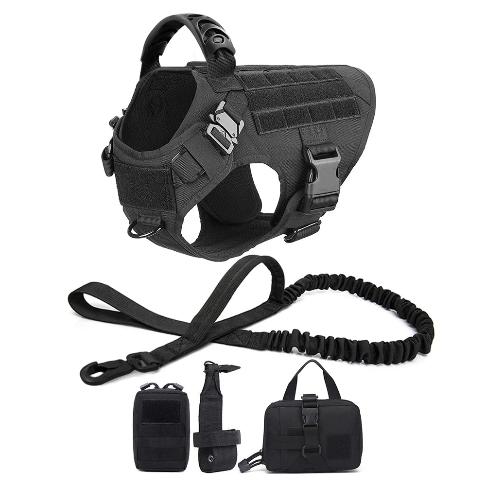 Large Dog Collar Military Dog Harness Leash Molle Pouches Pet Training Vest Tactical German Shepherd Harnesses Dogs Accessories