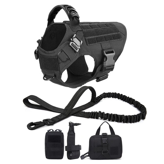 Large Dog Collar Military Dog Harness Leash Molle Pouches Pet Training Vest Tactical German Shepherd Harnesses Dogs Accessories