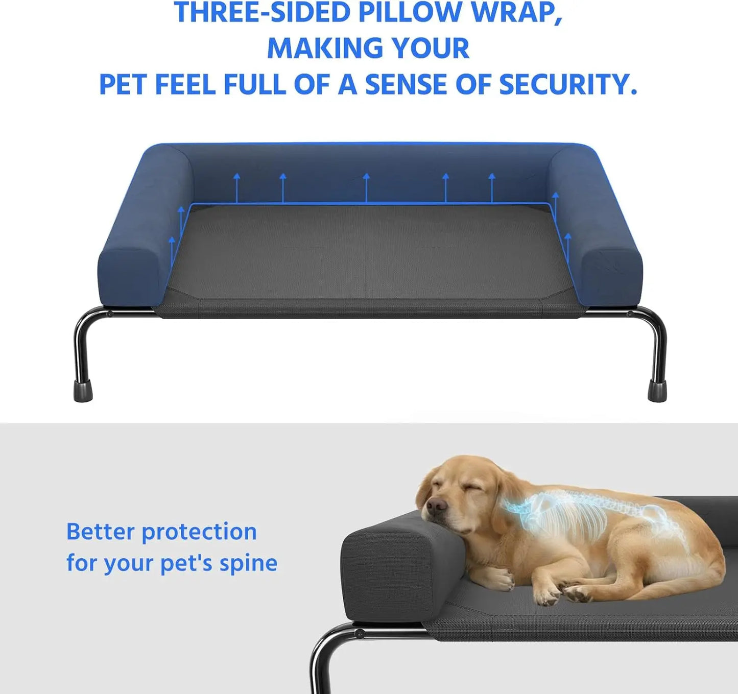 Elevated Cooling Dog Bed for Large Dogs, Breathable Outdoor Pet Cot with Bolsters, 47.75" x 31", Black